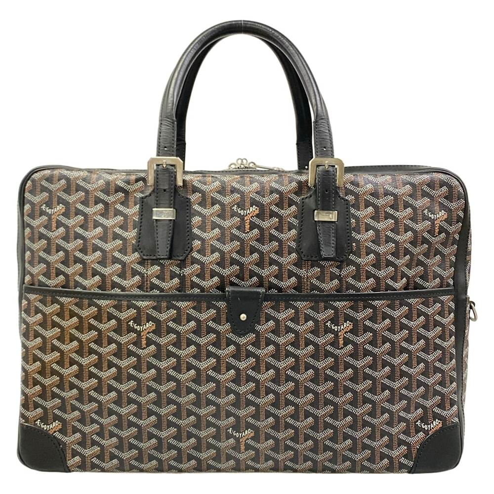 Goyard Ambassade MM Business Bag Black White Brown Coated Canvas Leather
